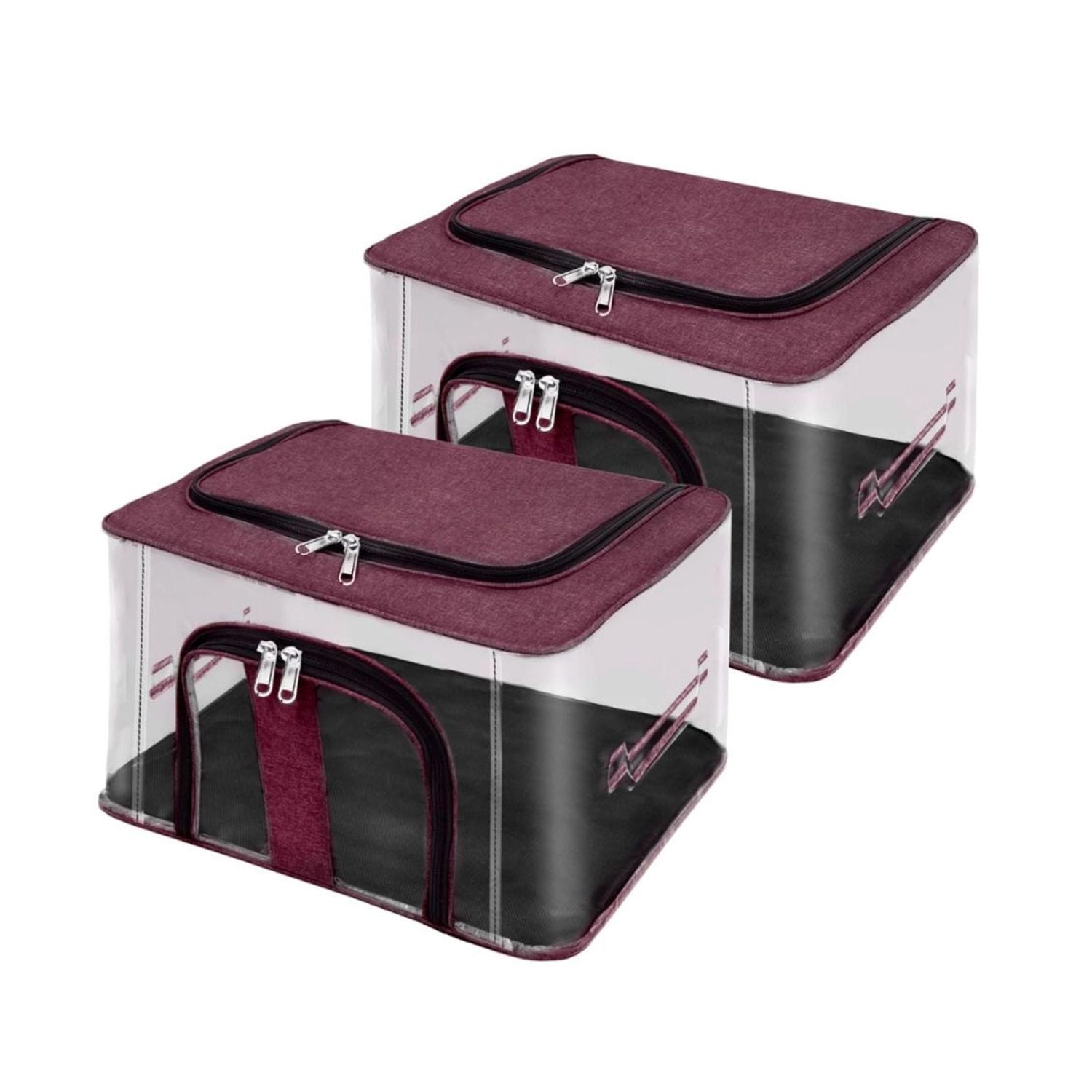 Storite 33 L transparent PVC storage box with burgundy hinged lid and zip front